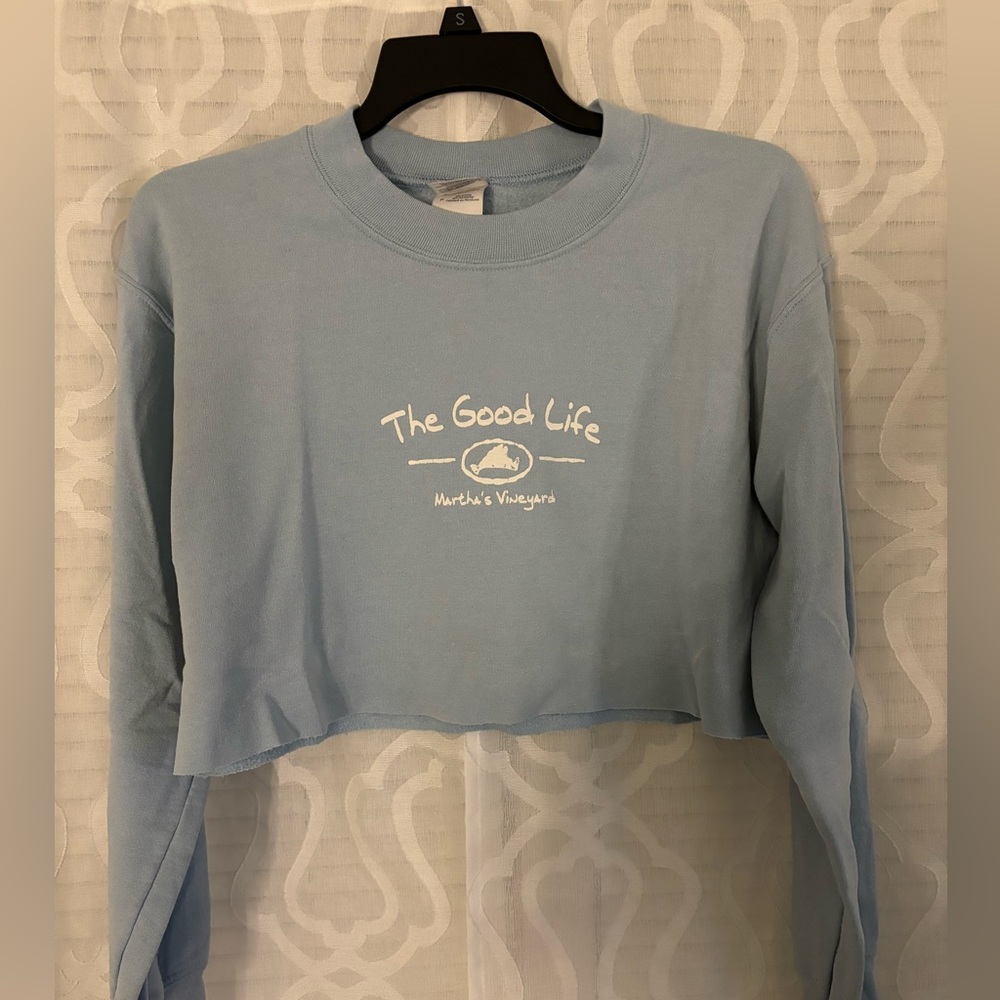 Life is good cropped blue light sweatshirt